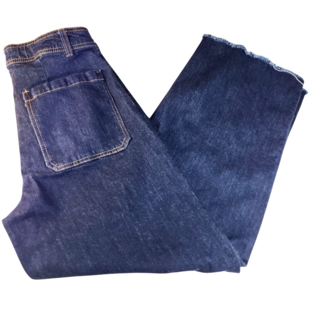 OAT NY Women's High Rise Wide Leg Denim Blue Jeans Frayed Hem Size 12/ 31 - Picture 3 of 6